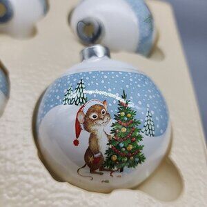 vintage pyramid christmas ornaments Glass Mouse Tree Snow 3" Set Of 4